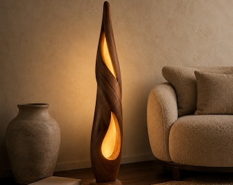 Custom Sculptural Wooden Floor Lamp, Organic Modern Statement Light, Wabi Sabi Ambient Lamp for Living Room Bedroom Decor
