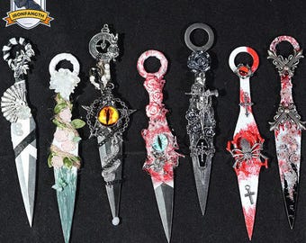 Handmade  Kunai, Fantasy Resin Knife with Butterfly, Moon, and Flower Charms, Cosplay Prop, Gothic Fairycore Gift Christmas gifts