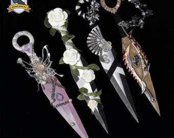 Handmade Kunai, Fantasy Resin Knife with Butterfly, Moon, and Flower Charms, Cosplay Prop, Gothic Fairycore Gift