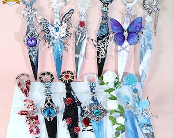 Handmade Kunai, Fantasy Resin Knife with Butterfly, Moon, and Flower Charms, Cosplay Prop, Gothic Fairycore Gift christmas gift