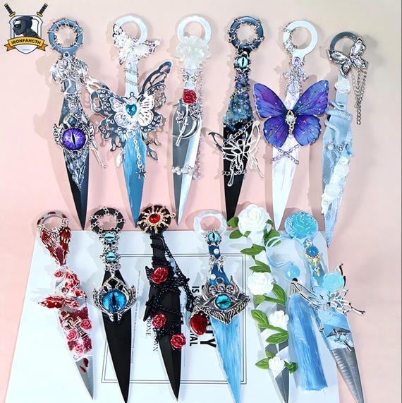 Handmade Kunai, Fantasy Resin Knife with Butterfly, Moon, and Flower Charms, Cosplay Prop, Gothic Fairycore Gift christmas gift