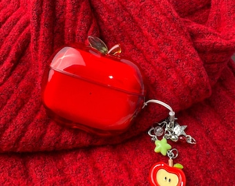 Apple Shaped AirPods Case, Cute Translucent Red Green Apple Headphone Protective Shell , Aesthetic Fruit Earbud Cover