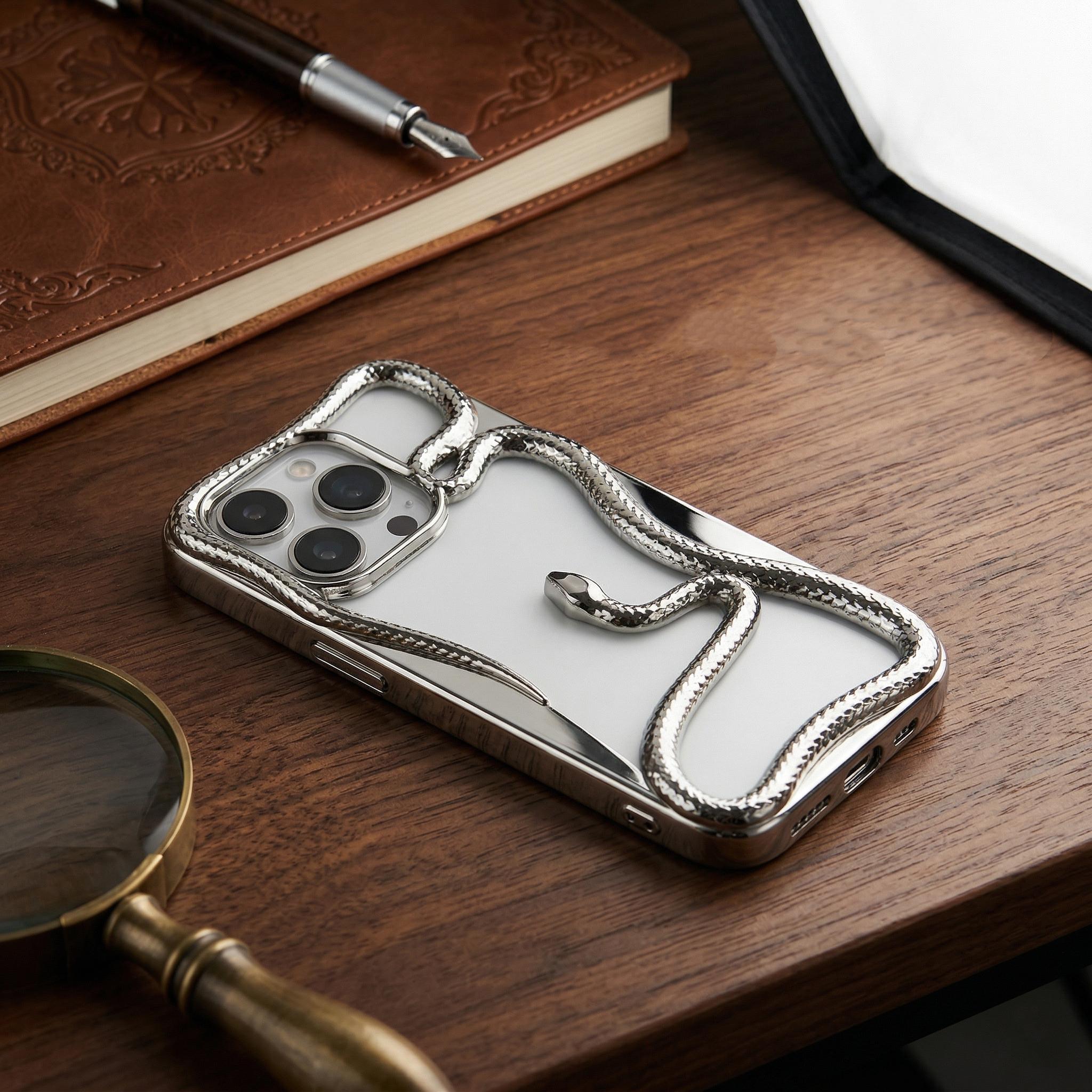 Snake Type Case 3D Snake iPhone Case, Gold Serpent Embossed Cover, Dark Academia ...