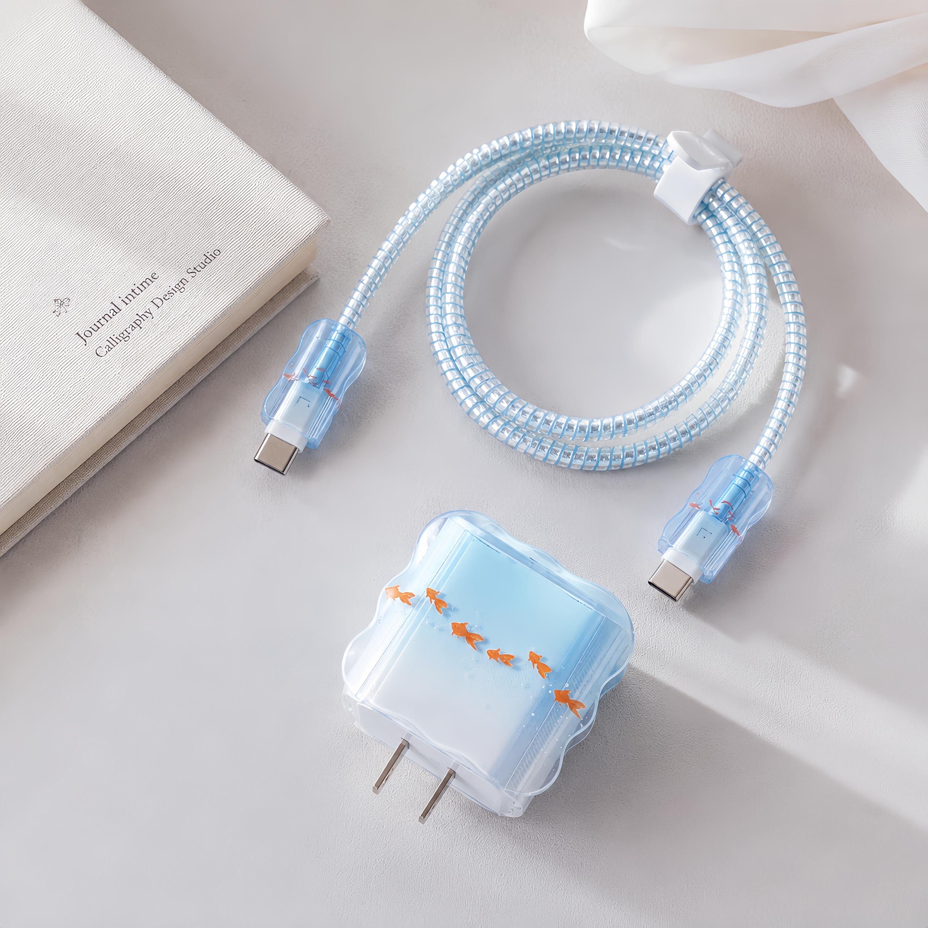 Goldfish Apple Charger Case, Koi Cable Protector, Cute 20W Plug Cover Set, Blue Cord Wrap, Phone Accessories, Aesthetic Tech Gift