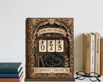 Rastreador de libros de dragón de madera personalizado, decoración acogedora para el rincón de lectura