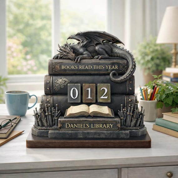 Dragon Book Reading Tracker, Personalized Library Decor