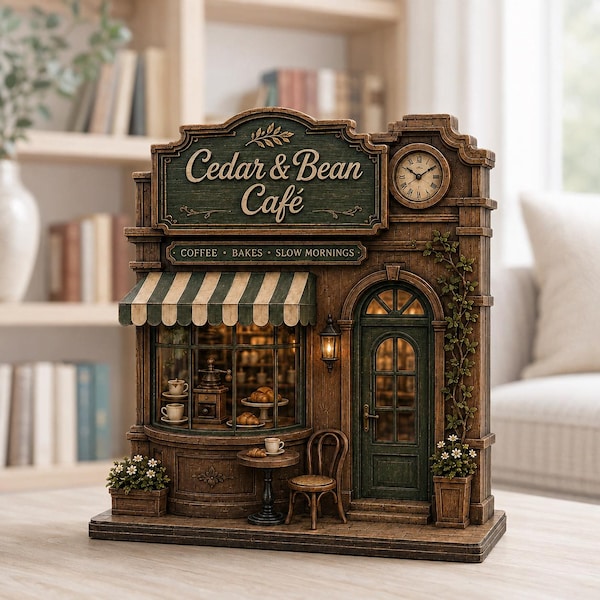 Personalized Coffee Shop Wooden Block, Custom Café Name 2D Flat Shelf Sitter, Vintage Bakery Kitchen Decor, Coffee Lover Gift