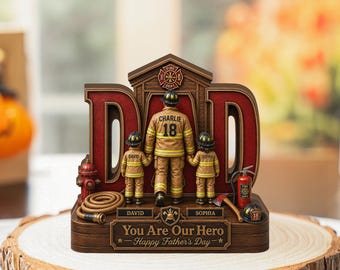 Bloc en bois personnalisé pour papa pompier, souvenir de la fête des pères pompier, plaque personnalisée papa héros, décoration pompier