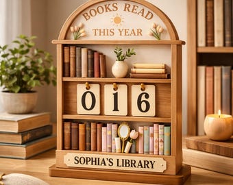 Rastreador de libros de madera "Leídos este año", decoración personalizada para estanterías de biblioteca, contador de lectura con nombre personalizado, regalo para amantes de los libros, decoración del hogar con temática de libros