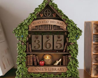 Personalized Reading Tracker, Library Decor, Book Lover Gift, Books Read This Year Counter, Reading Lover Gift, Vintage Book Tracker Sign,