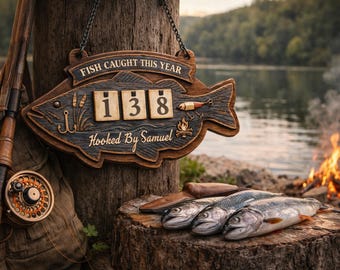 Rastreador de captura de peces personalizado / Letrero rústico de madera para pescador