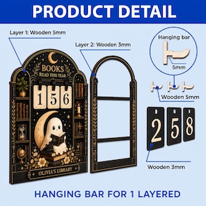 Personalized Italian Book Tracker, Books Read This Year Counter, Floral Bookshop Reading Goal Sign, Wooden Library Decor, Book Lover Gift image 7