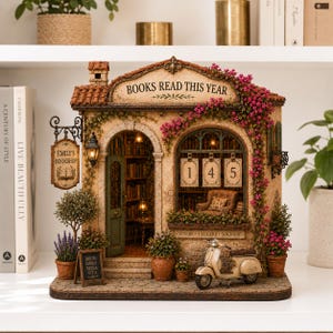 Personalized Italian Book Tracker, Books Read This Year Counter, Floral Bookshop Reading Goal Sign, Wooden Library Decor, Book Lover Gift image 4
