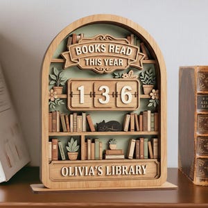 Vintage Wooden Book Tracker Sign, Personalized Reading Counter, Books Read This Year Decor, Custom Library Gift for Book Lovers