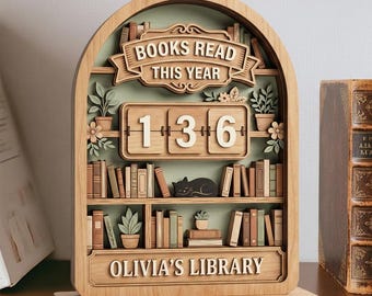 Vintage Wooden Book Tracker Sign, Personalized Reading Counter, Books Read This Year Decor, Custom Library Gift for Book Lovers