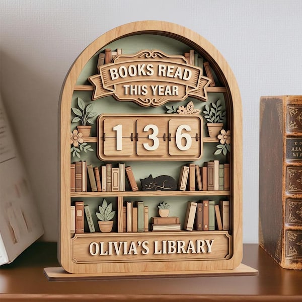 Letrero de madera vintage para rastrear libros, contador de lectura personalizado, decoración de libros leídos este año, regalo de biblioteca personalizado para amantes de los libros.