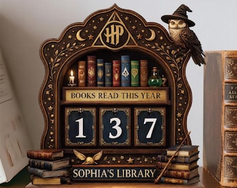 Personalized Wooden Book Tracker Sign, Library Decor, Reading Counter