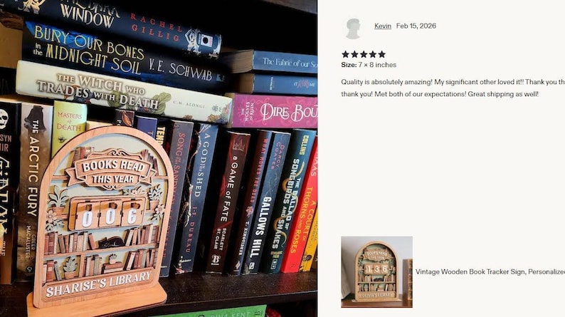 Vintage träbokskylt, personlig läsdisk, dekoration för böcker lästa i år, personlig bibliotekspresent till bokälskare bild 12