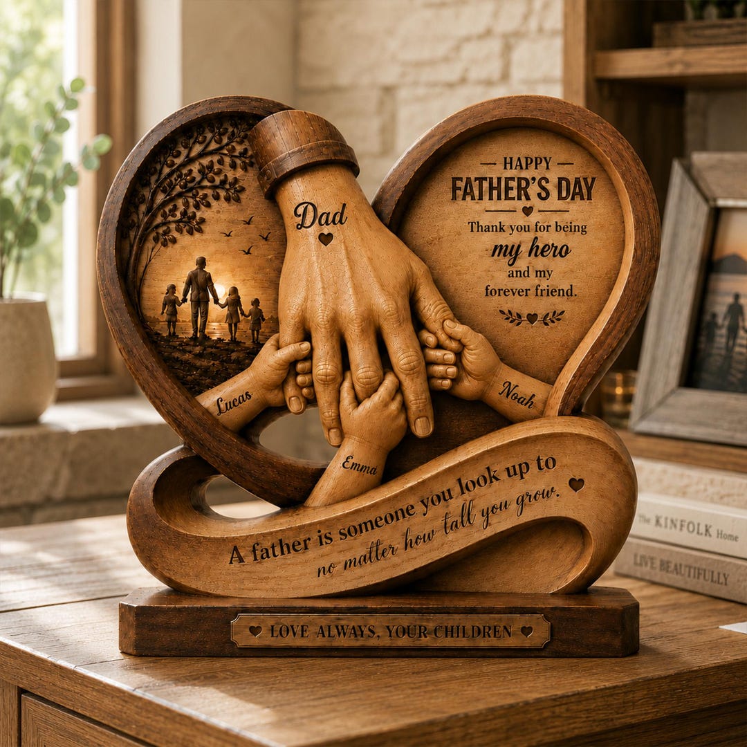 Father Block Personalized Father’s Day Wooden Block | Custom Dad Gift | Family Hand ...