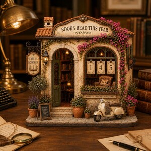 Personalized Italian Book Tracker, Books Read This Year Counter, Floral Bookshop Reading Goal Sign, Wooden Library Decor, Book Lover Gift image 2