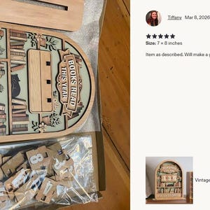 Vintage träbokskylt, personlig läsdisk, dekoration för böcker lästa i år, personlig bibliotekspresent till bokälskare bild 13