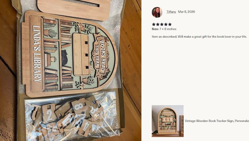 Vintage träbokskylt, personlig läsdisk, dekoration för böcker lästa i år, personlig bibliotekspresent till bokälskare bild 13