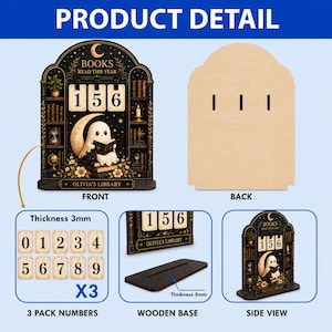 Personalized Italian Book Tracker, Books Read This Year Counter, Floral Bookshop Reading Goal Sign, Wooden Library Decor, Book Lover Gift image 6