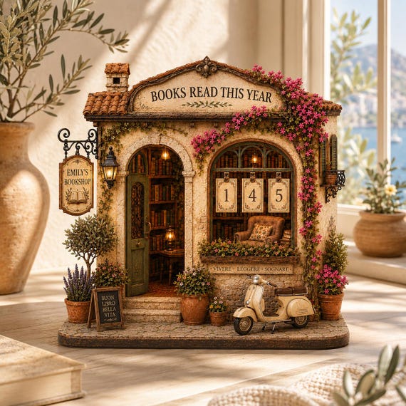 Personalized Italian Book Tracker, Books Read This Year Counter, Floral Bookshop Reading Goal Sign, Wooden Library Decor, Book Lover Gift