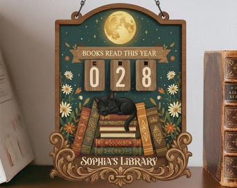 Letrero de lectura vintage para estantería, letrero de biblioteca personalizado, regalo para amantes de la lectura, objetivos de lectura, decoración personalizada para mostrador de libros