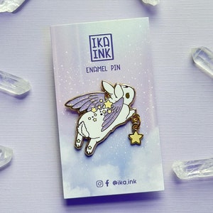 Star Chaser Bunny Enamel Pin: Glitter Wings & Dangle Charm