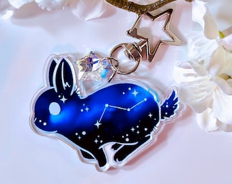 星座ウサギキーホルダー：クリスタルスター付きクリア両面アクリルウサギチャーム