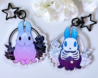 Morning and Evening Star Bunny Keychain | Cute Double-sided Clear Acrylic Rabbit Charm Keychain