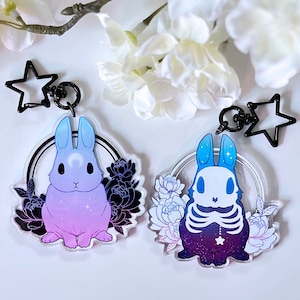 Morning and Evening Star Bunny Keychain | Cute Double-sided Clear Acrylic Rabbit Charm Keychain