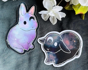 Pegatinas de vinilo Cosmic Bun / Pegatinas holográficas troqueladas de conejito lindo