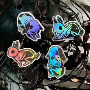 Skeleton Bunny Holographic Vinyl Sticker Set | Creepy & Spooky Skelebuns Halloween Rabbit Stickers