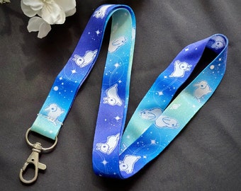 Celestial Circles Bunny Lanyard | Cute space rabbit themed ID card badge holder, great for keys, keychains and as a gift!