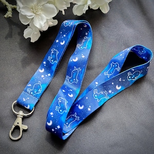 Lanière de lapin constellation stellaire | Joli porte-badge pour carte d'identité sur le thème du lapin lune, idéal pour les clés, les porte-clés et comme cadeau !