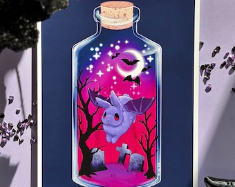 Vampire Bat Bunny Art Print: Spooky Halloween Illustration