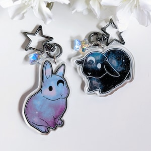 Moon Bunny Keychains, Cute Rabbit Keychain With Rainbow Crystal Star Accent, Cute Bunny Gift, Gift for Couples or Best Friend, Double-sided