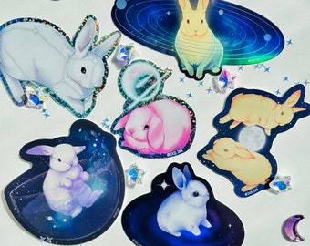 Space Bunnies Vinyl Sticker Set | A Series of Six Celestial Rabbit Stickers