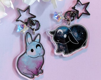 Moon Bunny Keychains, Cute Rabbit Keychain With Rainbow Crystal Star Accent, Cute Bunny Gift, Gift for Couples or Best Friend, Double-sided