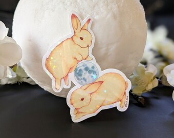 Moon Bunnies | Cute Die-cut Sparkle Holographic Bunny Sticker