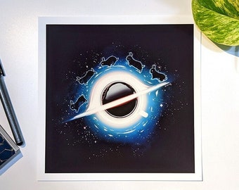 Space Bunnies Black Hole Art Print | Celestial Rabbit Illustration | 8.5x8.5 Square Matte Art Print