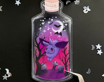Vampire Bat Bunny Clear Sticker | Cute Die-cut Transparent Rabbit and Bats Sticker