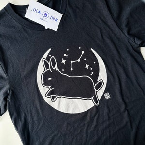 Moon Bunny T-shirt | Cute Celestial Constellation Rabbit Tee | Dreamy Stargazer Shirt in Black or Lavender | Gift for Bunny Lovers