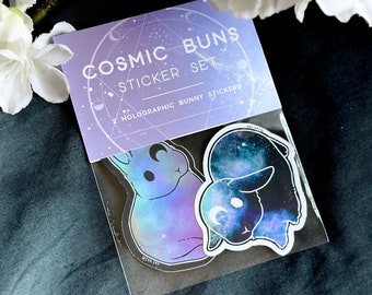 Cosmic Moon Bunnies Small Vinyl Sticker Set | Cute Bunny Stickers | Moon Rabbit Vinyl Stickers | Holographic Kawaii Goth Stickers