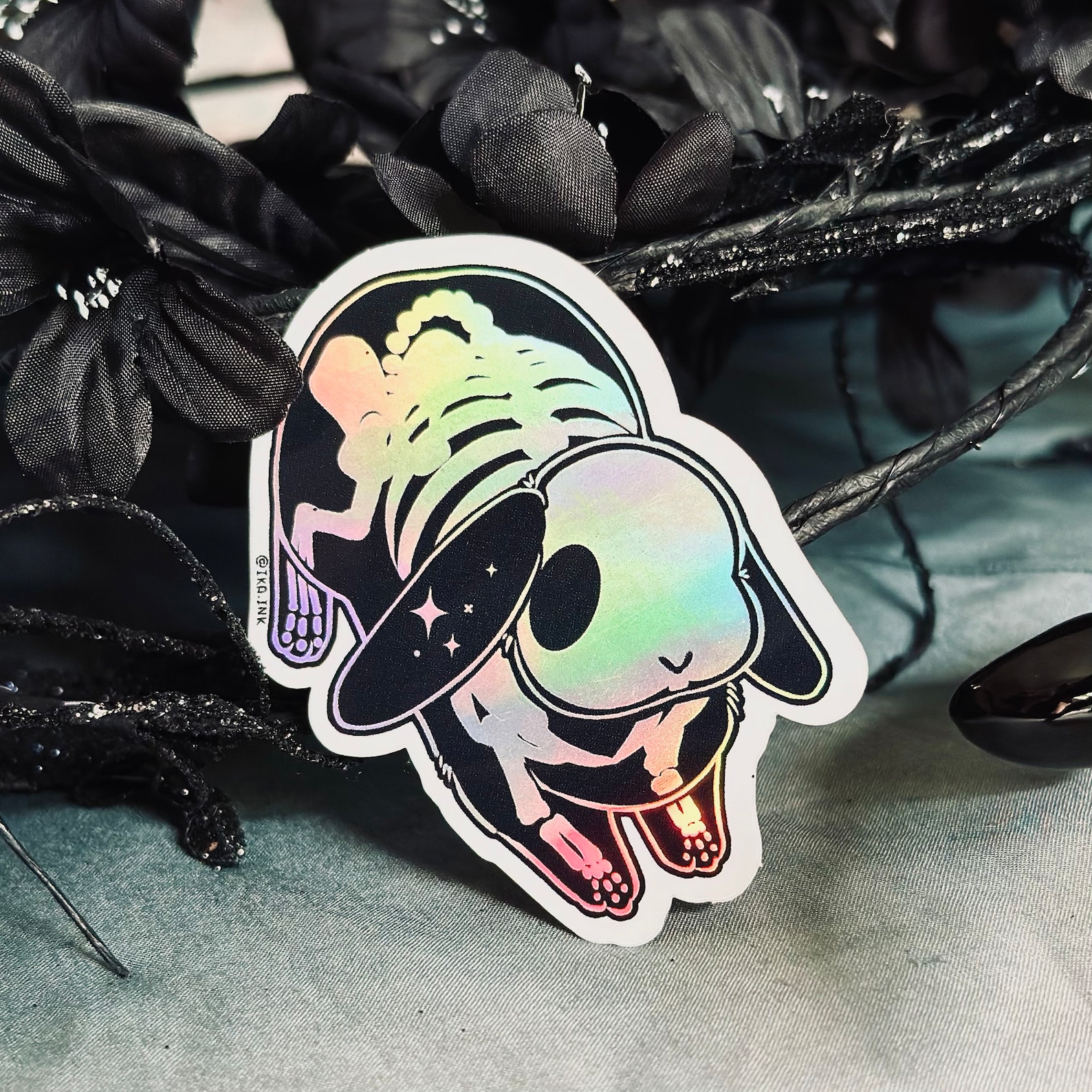 Bowing Skelebun Holographic Rabbit Vinyl Sticker | A Spooky Halloween ...