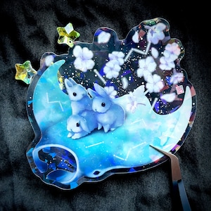 Manta Ray Bunnies Sticker, Cute Space Bunny Sticker, Transparent Holographic Vinyl Sticker