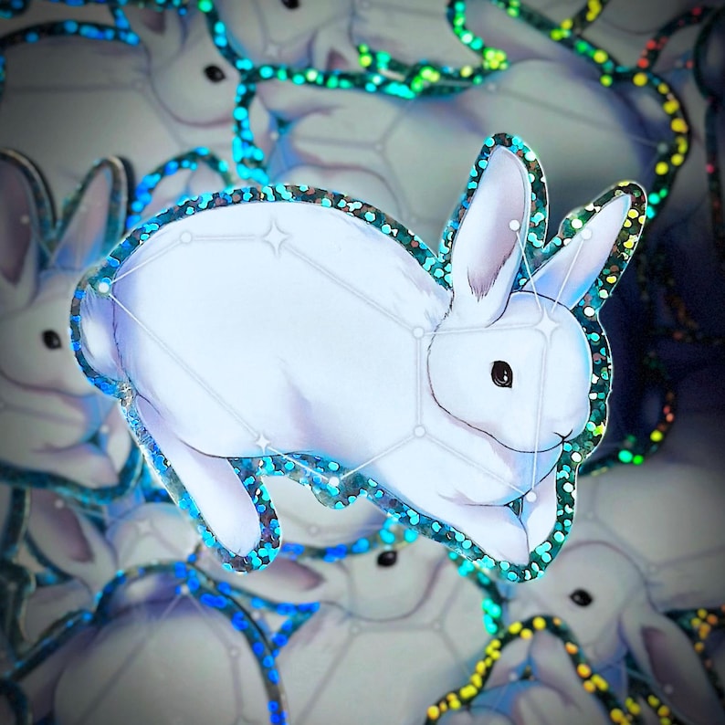 Constellation Bunny Sticker, Cute Space Rabbit, Glitter Vinyl Sticker ...