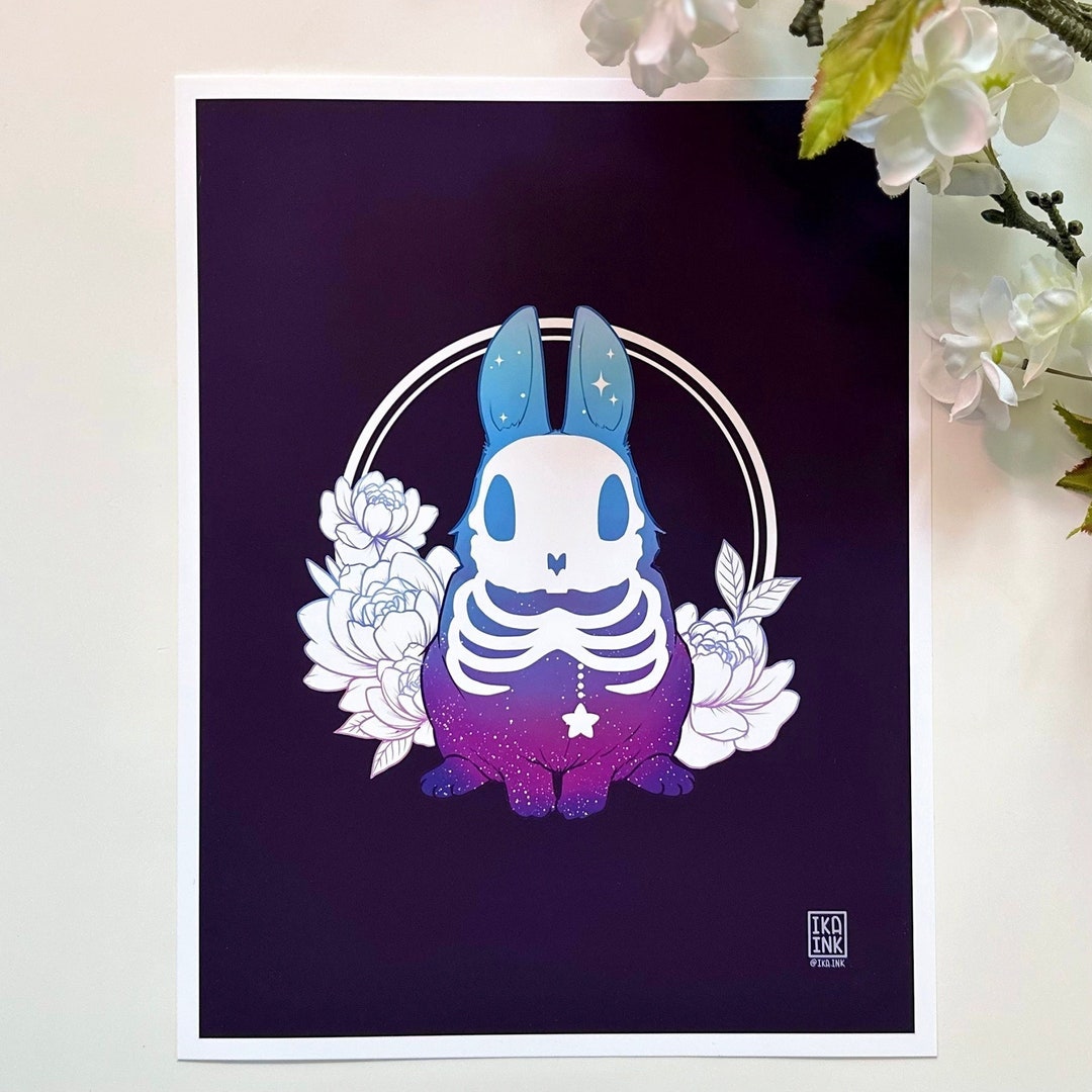 Evening Star Bunny Art Print | Spooky Cute Skeleton Rabbit Illustration ...